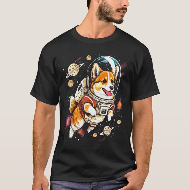 Camiseta Blast Off with a Dog in Space  Cute Pembroke Welsh (Frente)