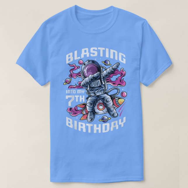Camiseta Blasting Into My 7th Birthday, 7 Year Old Astronau (Frente do Design)