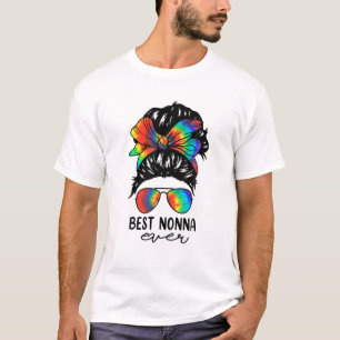 Camiseta Bleach Best Nonna Ever Tie Dye Mensagem Bun Hair M
