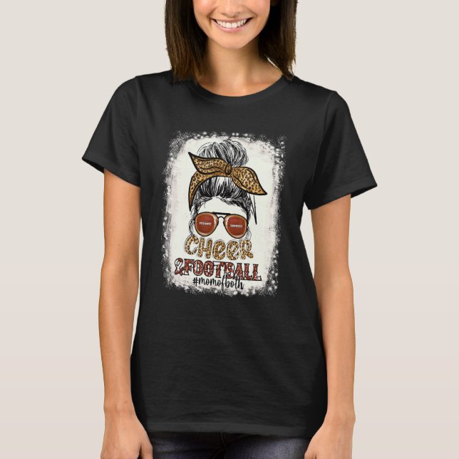 Camiseta Bleach Leopard Messy Bun Mom Of Both Cheer And Foo (Frente)