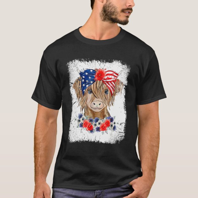 Camiseta Bleached 4th Of July Long Haired Calf USA Patrioti (Frente)