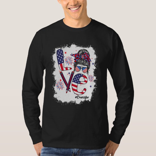Camiseta Bleached 4th Of July Love Counselor US Flag Messy  (Frente)