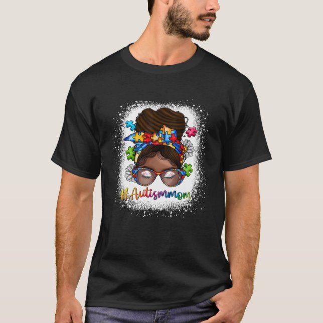 Camiseta Bleached Autism Afro Mom Curly Hair African Autism (Frente)