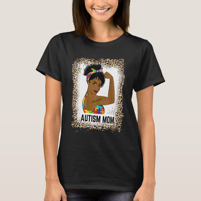 Camiseta Bleached Autism Awareness Strong Mom Afro Mother B (Frente)