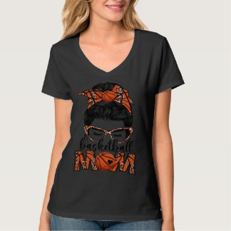 Camiseta Bleached Basketball Mom Game Day Messy Bun Leopard