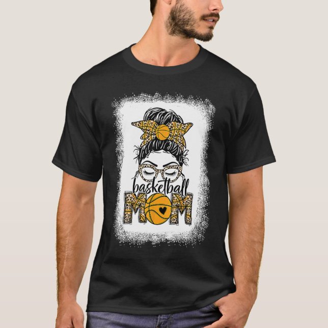 Camiseta Bleached Basketball Mom Messy Bun Leopard Mother's (Frente)