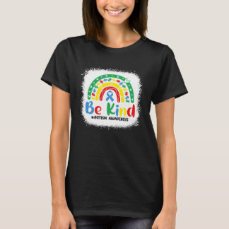 Camiseta Bleached Be Kind Rainbow Blue Ribbon Autism Awaren