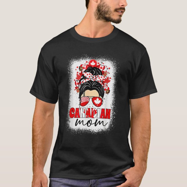 Camiseta Bleached Canadian Messy Bun Mom Happy Canada Day (Frente)