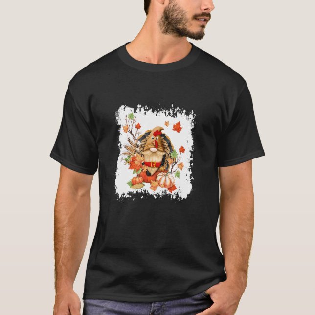 Camiseta Bleached Fall Gnome Turkey Thanksgiving Gnome Gobb (Frente)