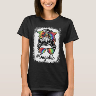 Camiseta Bleached Gaga Life Messaging Bun Girl Leopard Cute