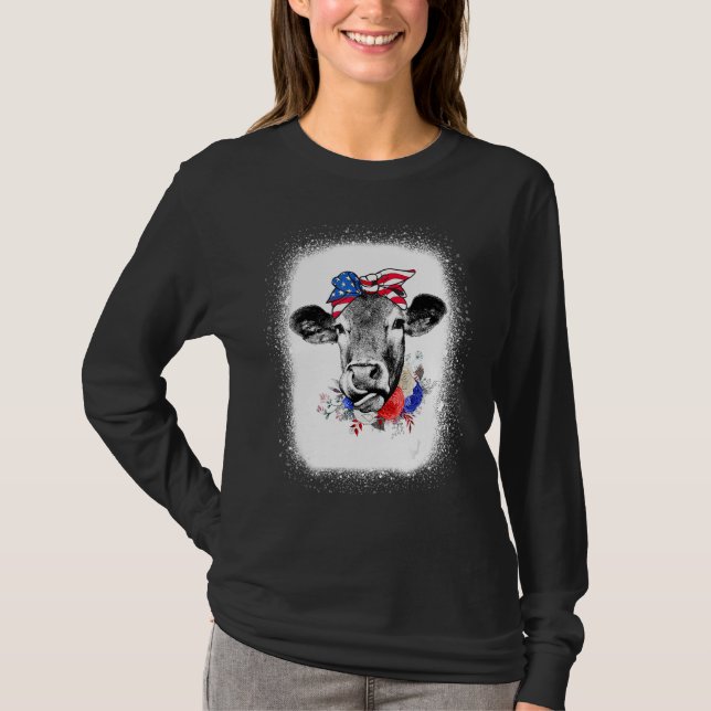 Camiseta Bleached Highland Cow American Flag Patriotic 4th  (Frente)