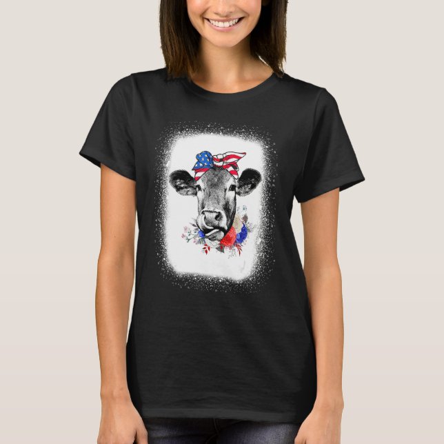 Camiseta Bleached Highland Cow American Flag Patriotic 4th  (Frente)