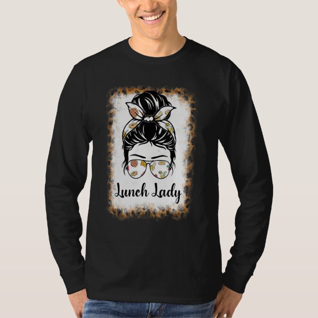 Camiseta Bleached Leopard   Lunch Lady Messy Bun Lunch Lady (Frente)