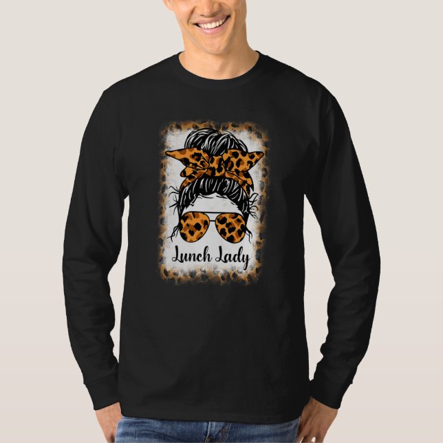 Camiseta Bleached Leopard Lunch Lady Messy Bun  Lunch Lady  (Frente)