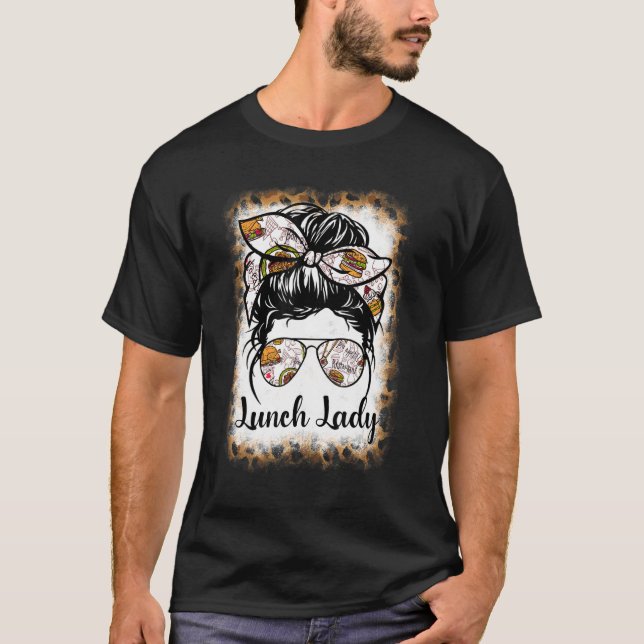 Camiseta Bleached Leopard Lunch Lady Messy Bun Lunch Lady L (Frente)