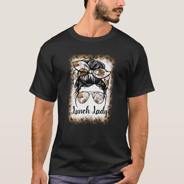 Camiseta Bleached Leopard Lunch Lady Messy Bun Lunch Lady L (Frente)