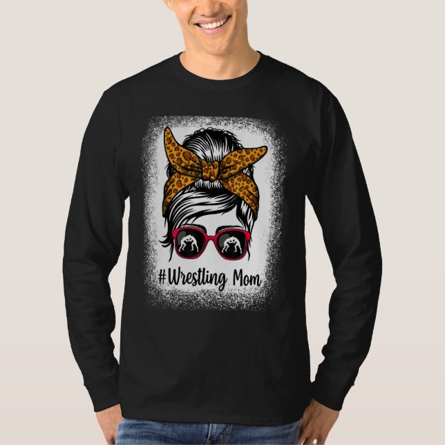 Camiseta Bleached Life Wrestling Mom Leopard Messy bun Glas (Frente)