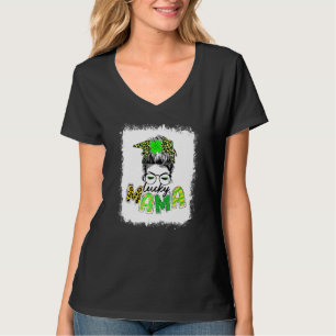 Camiseta Bleached Lucky Mama Messy Bun Shamrock Rua Patrick