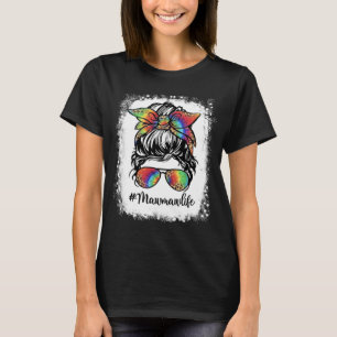Camiseta Bleached Mawmaw Life Messaging Bun Girl Leopard Cu