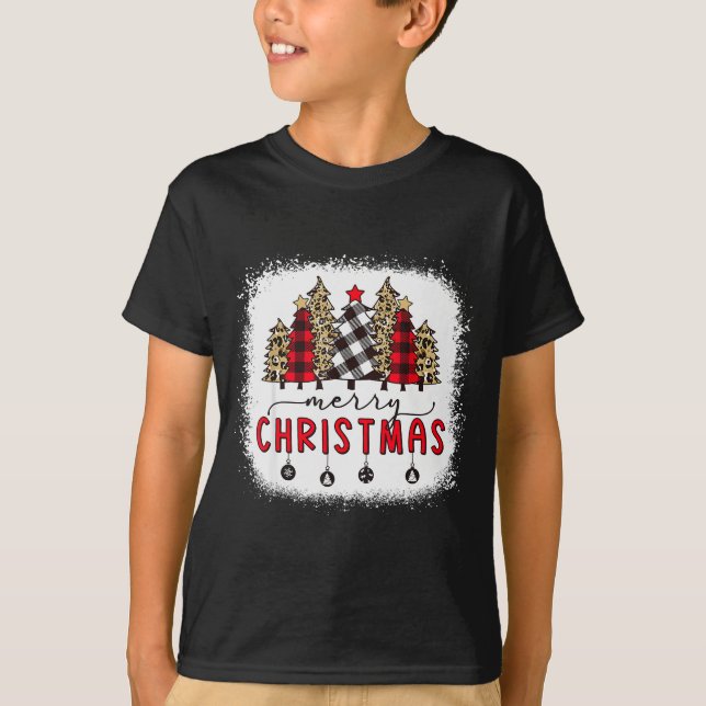 Camiseta Bleached Merry Christmas Tree Funny Leopard Plaid  (Frente)