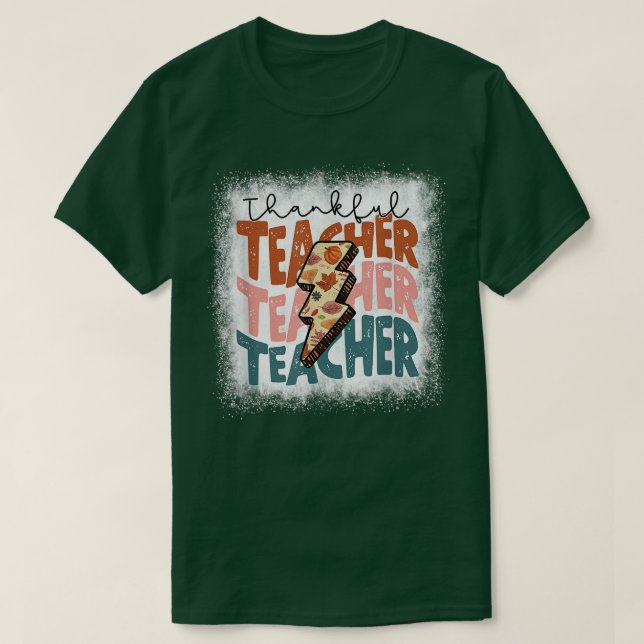 Camiseta Bleached One Thankful Teacher Thanksgiving Fall Te (Frente do Design)