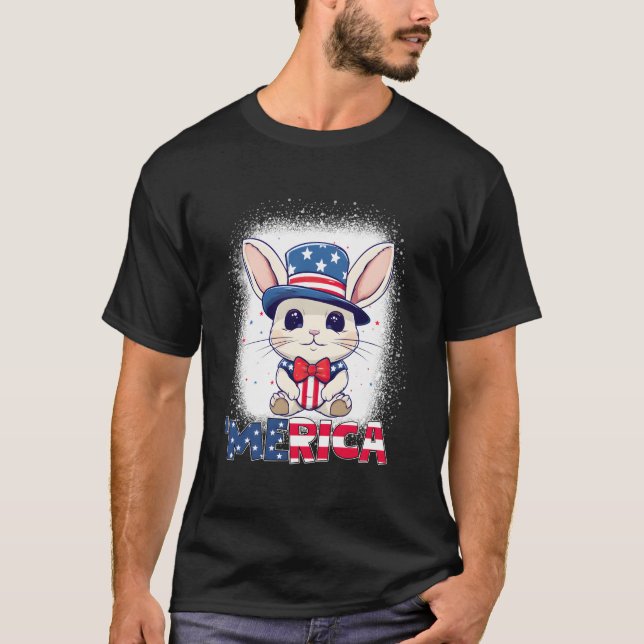 Camiseta Bleached Patriotic Rabbit 4Th Of July Fireworks Me (Frente)