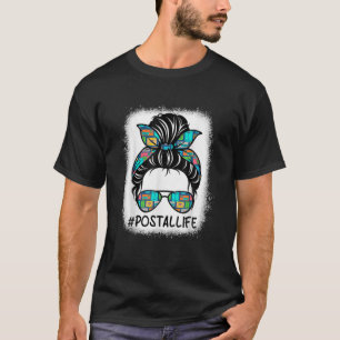 Camiseta Bleached Postal Life Mom Leopard Messy Bun Mothers