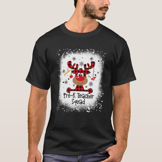 Camiseta Bleached Pre-K Teacher Squad Reindeer Funny Christ (Frente)