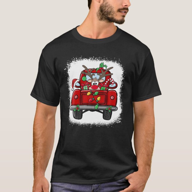 Camiseta Bleached Rudolph Reindeer em Red Truck Engraçado C (Frente)