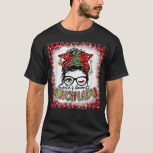 Camiseta Bleached Santas Favorite Lunch Lady Messy Bun Chri