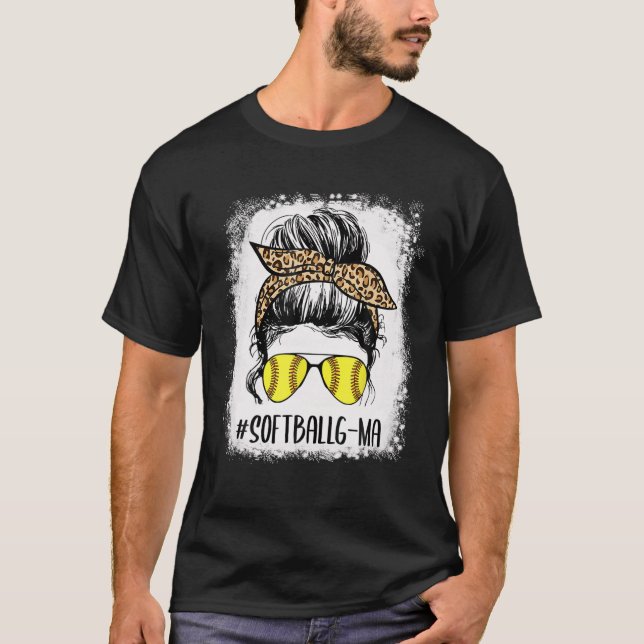 Camiseta Bleached Softball G-Ma Life Leopard Messy Bun Moth (Frente)