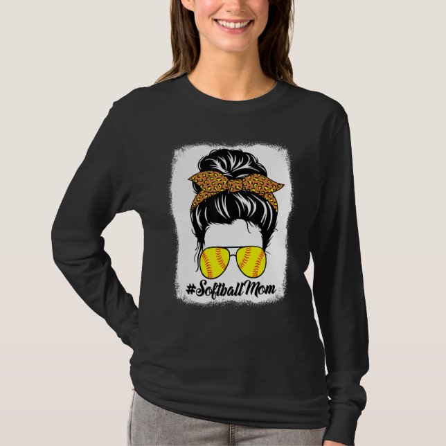 Camiseta Bleached Softball Mãe Vida Leopardo Má Esporte (Frente)