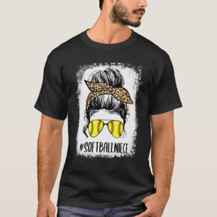 Camiseta Bleached Softball Niece Life Leopard Messy Bun Gam