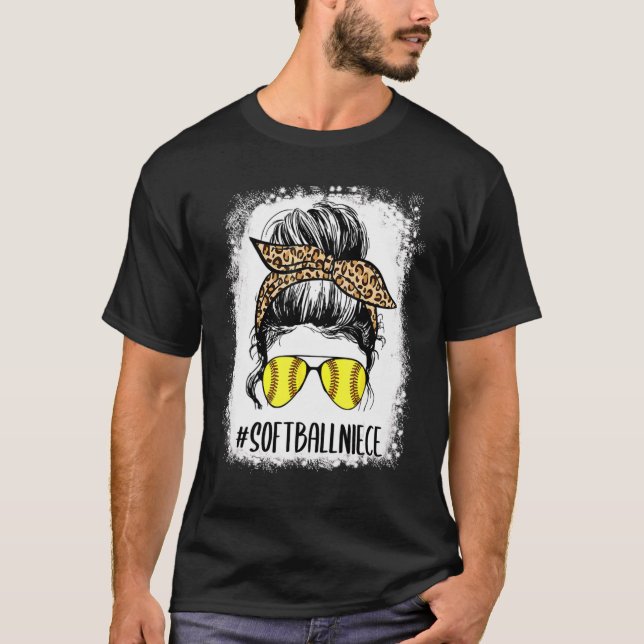 Camiseta Bleached Softball Niece Life Leopard Messy Bun Gam (Frente)