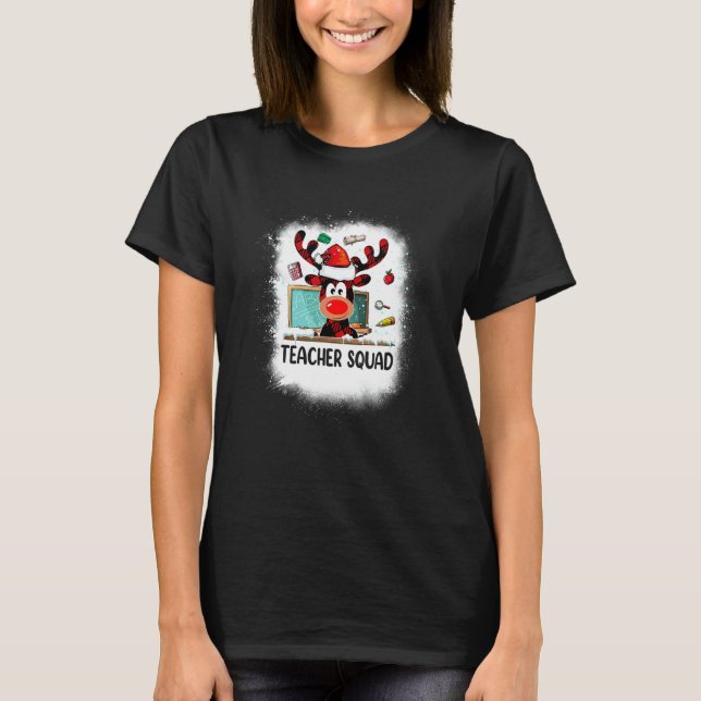 Camiseta Bleached Teacher Squad Reindeer Red Plaid Christma (Frente)