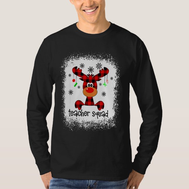 Camiseta Bleached Teacher Squad Reindeer Teacher Christmas  (Frente)