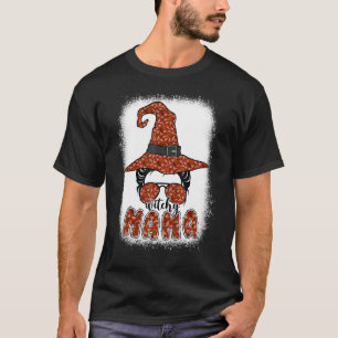 Camiseta Bleached Witchy Mama Halloween Messy Bun Wity Mãe