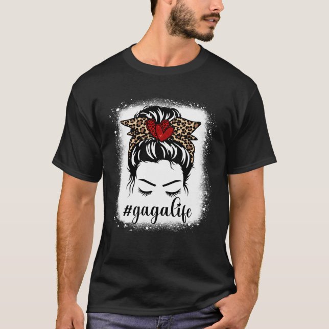 Camiseta Bleaches Gaga Life Messaging Bun Leopard Mulheres  (Frente)