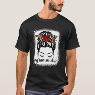 Camiseta Bleaches Grammie Life Messy Bun Leopard Imprime Mo