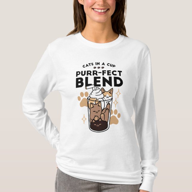 Camiseta Blend Puro: Arte de Gato e Café para Pet-Lovers (Frente)