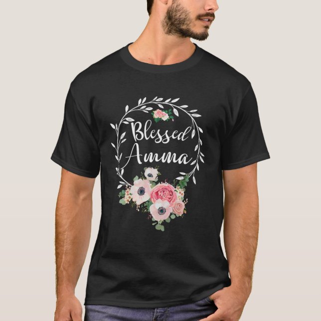 Camiseta Blessed Amma  For Women Flower Decor Grandma (Frente)