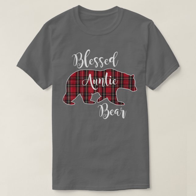 Camiseta Blessed Auntie Bear Red Tartan Plaid Pattern Fun A (Frente do Design)
