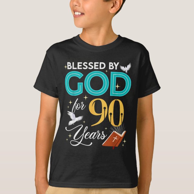 Camiseta Blessed By God For 90 Years Old 90 Birthday 90th B (Frente)