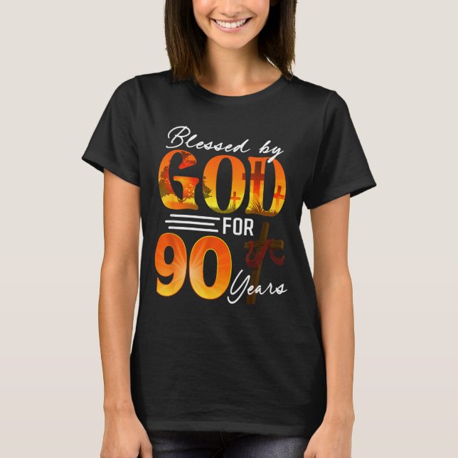 Camiseta Blessed By God For 90 Years Old Gift 90th Birthday (Frente)