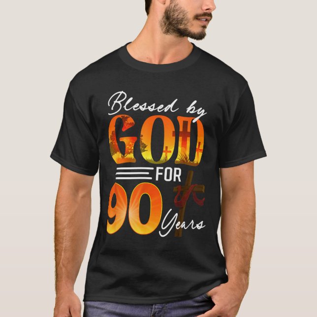 Camiseta Blessed By God For 90 Years Old Gift 90th Birthday (Frente)