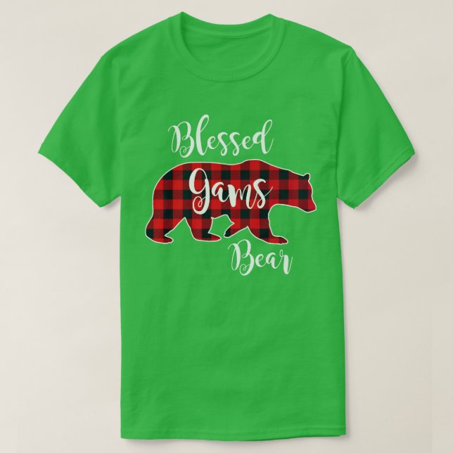 Camiseta Blessed Gams Bear Red Buffalo Check Plaid Fun Gran (Frente do Design)