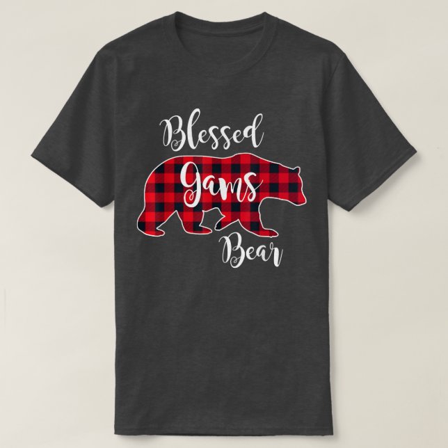 Camiseta Blessed Gams Bear Red Buffalo Check Plaid Fun Gran (Frente do Design)