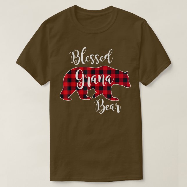 Camiseta Blessed Grana Bear Red Buffalo Check Plaid Fun Gra (Frente do Design)