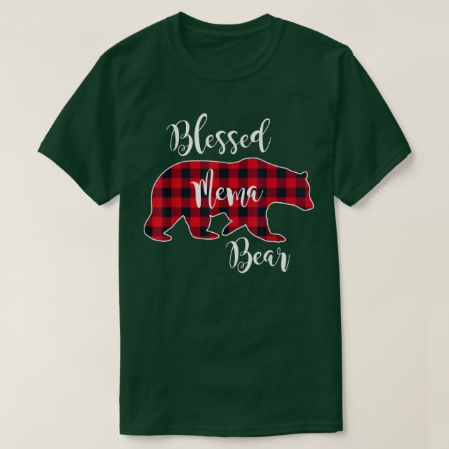 Camiseta Blessed Mema Bear Red Buffalo Check Plaid Fun Gran (Frente do Design)
