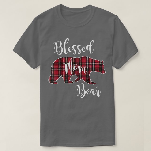 Camiseta Blessed Mom Bear Buffalo Check Plaid Pattern Mama  (Frente do Design)